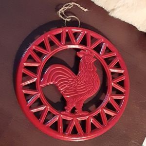 Rooster trivet with ring to hang.
